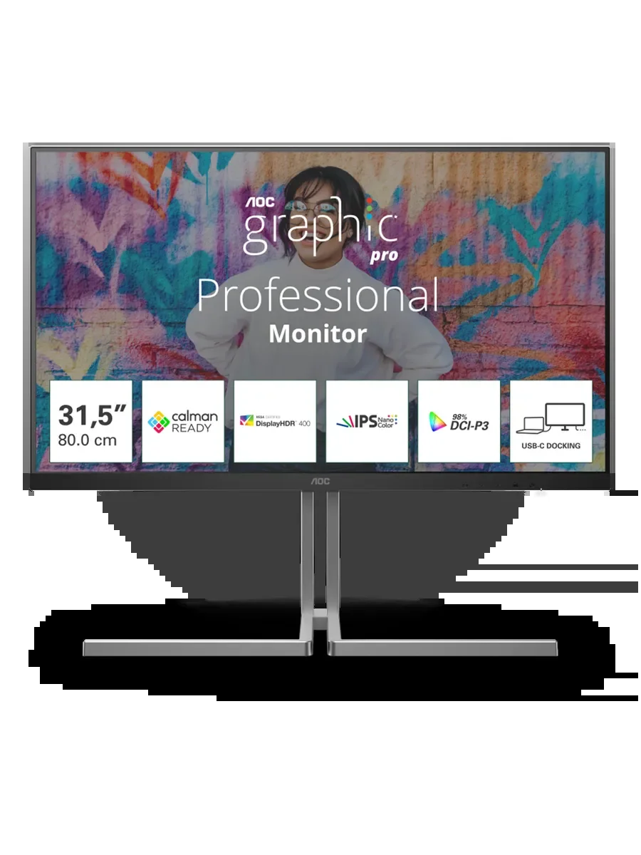 Монитор 31.5" AOC U32U3CV IPS 3840x2160, 60 Гц, 4 мс, 16:9, 400 кд/м², 2xHDMI 2.0, DP 1.4, USB-C, 3.5 Jack, USB Hub (4x USB 3.2), динамики (2x3 Вт), H