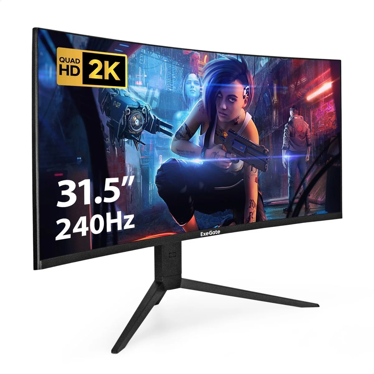 Монитор 31.5" ExeGate Combat EC3207TA VA 2560x1440, 240 Гц, 1 мс, 16:9, 300 кд/м², 1xHDMI, 2xDP, 2xUSB, 3.5 мм, изогнутый R1500, черный