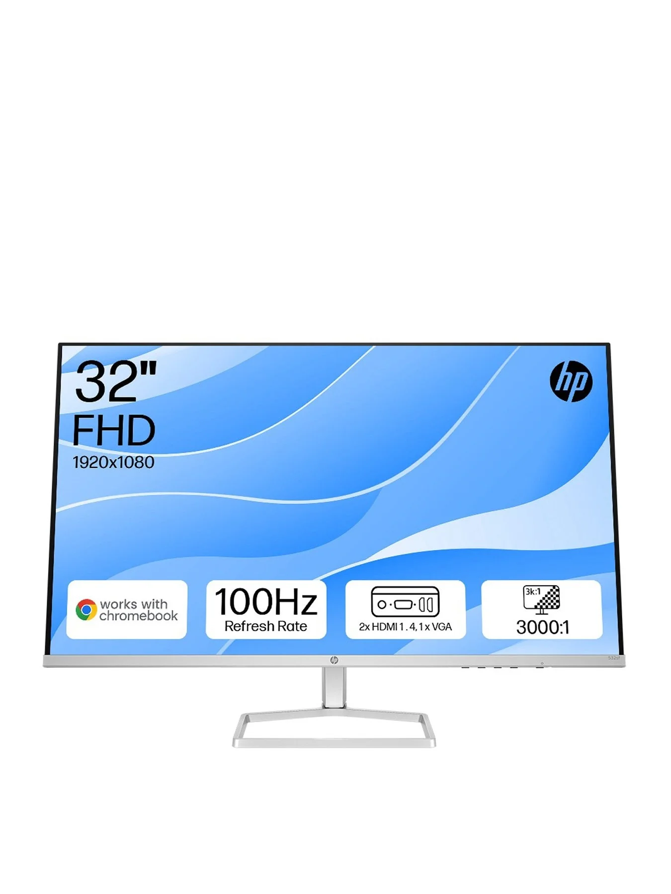 Монитор 31.5" HP Series 5 532sf VA 1920x1080, 100 Гц, 7 мс, 16:9, 300 кд/м², HDMI 1.4, VGA, Flicker Free, Low Blue Light, серебристый