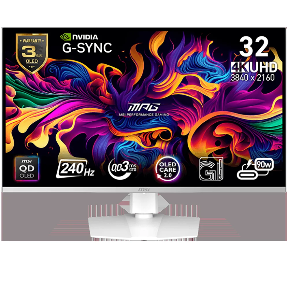 Монитор 31.5" MSI MPG 321URXW QD-OLED 3840x2160, 240 Гц, 0.03 мс, 16:9, 250 кд/м², 2xHDMI 2.1, DP 1.4, USB-C (90 Вт), 3.5 Jack, USB Hub (2x USB 2.0),