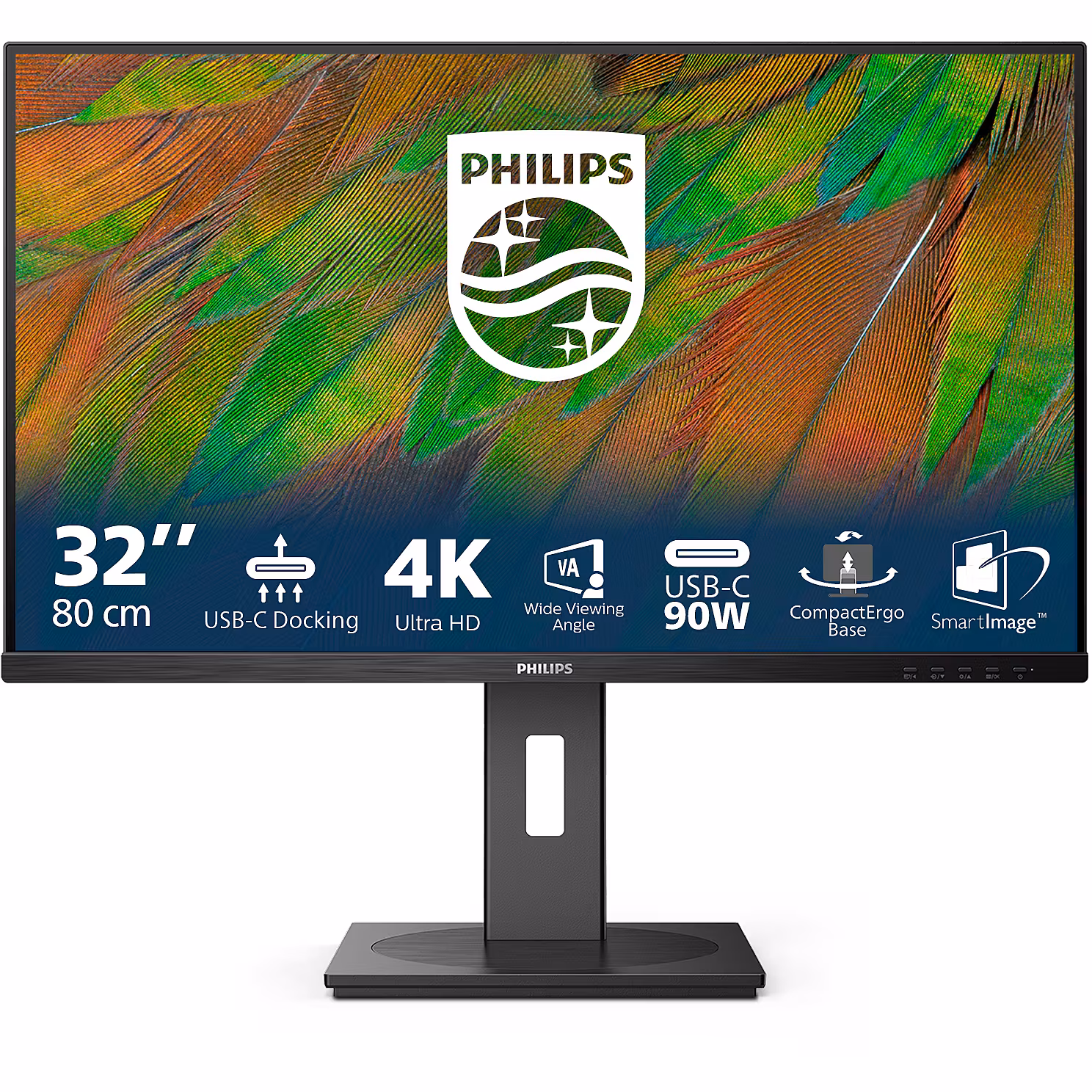 Монитор 31.5" Philips 32B1N3800 VA 3840x2160, 60 Гц, 4 мс, 16:9, 350 кд/м², 2xHDMI 2.0, DP 1.4, 3.5 Jack, USB Hub (4x USB 3.2 Gen1), динамики (2x3 Вт)