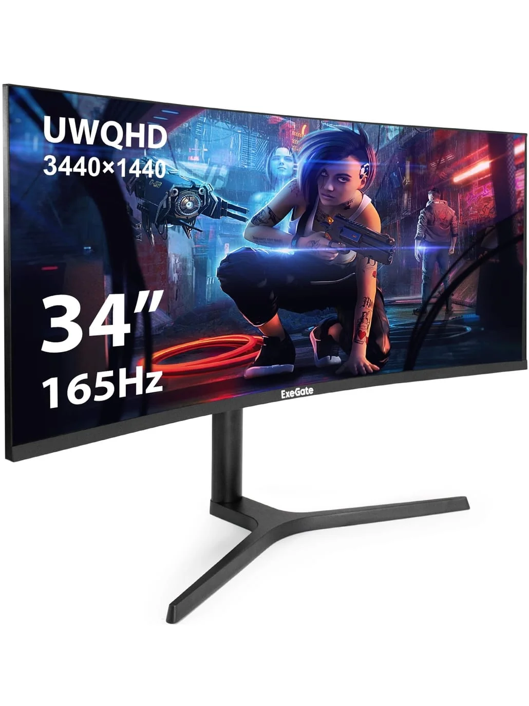 Монитор 34" ExeGate Combat EC3400TA VA Curved R1800 LED, UltraWide QHD 3440x1440, 165 Гц, 1 мс, 21:9, 300 кд/м², 2xHDMI, 2xDP, 1x3.5 мм, изогнутый чер