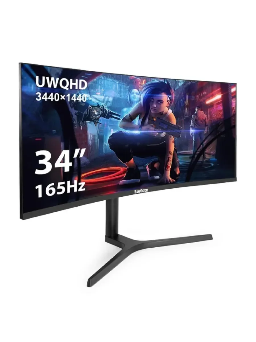 Монитор 34" ExeGate Combat EC3407TA VA 3440x1440, 165 Гц, 1 мс, 21:9, 300 кд/м², HDMI 2.0, DP 1.2, 3.5 Jack, FreeSync, изогнутый экран (1800R), черный