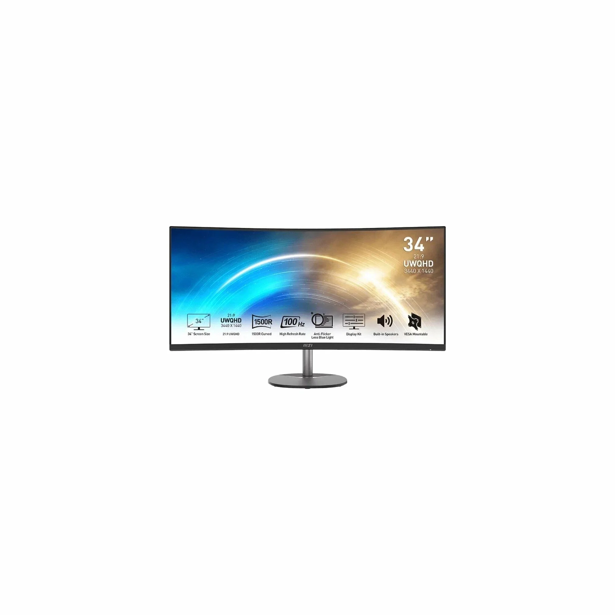 Монитор 34" MSI Pro MP341CQW VA 3440x1440, 100 Гц, 1 мс, 21:9, 300 кд/м2, 2xHDMI, 1xDP, изогнутый, белый
