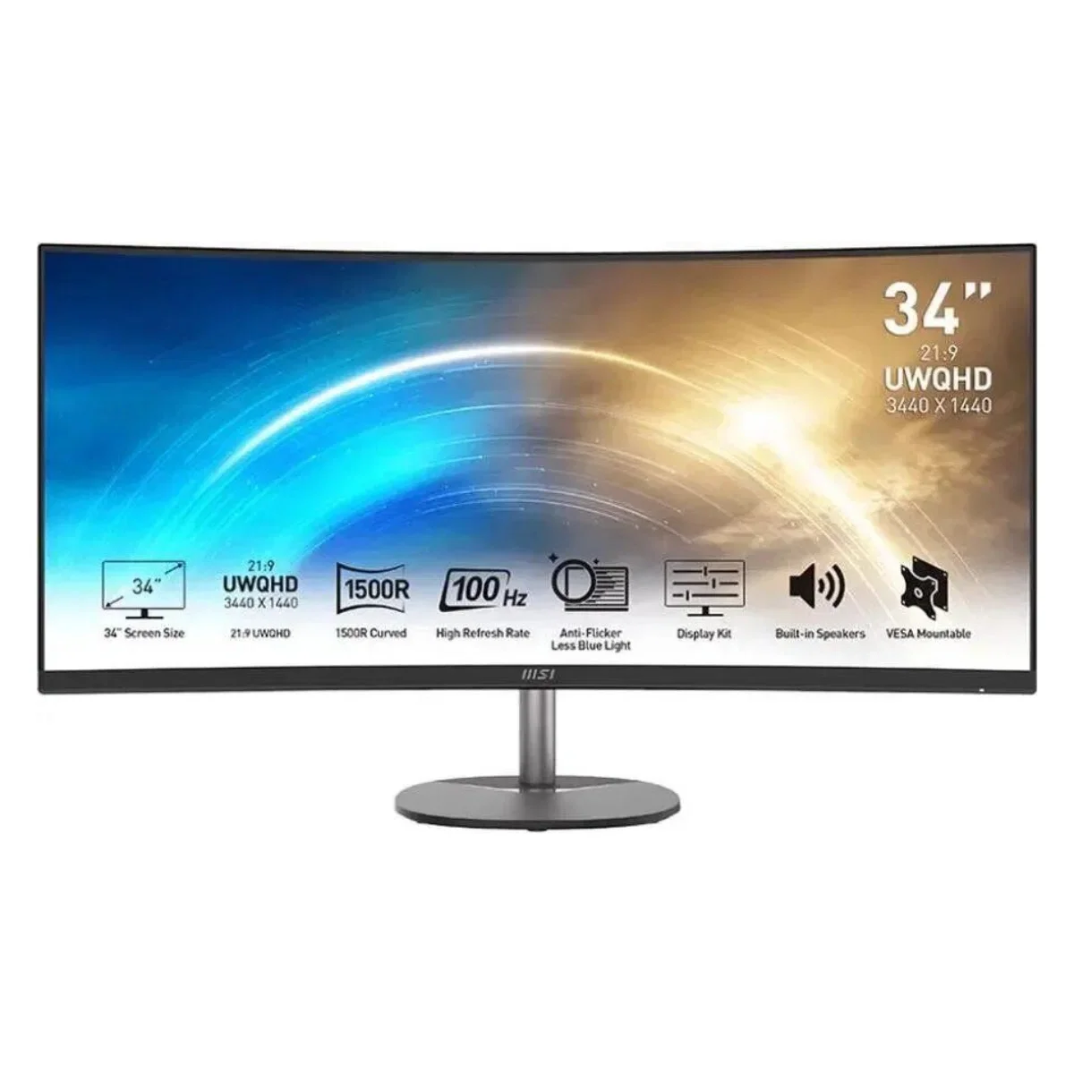 Монитор 34" MSI Pro MP341CQW VA 3440x1440, 100 Гц, 1 мс, 21:9, 300 кд/м2, 2xHDMI, 1xDP, изогнутый, белый
