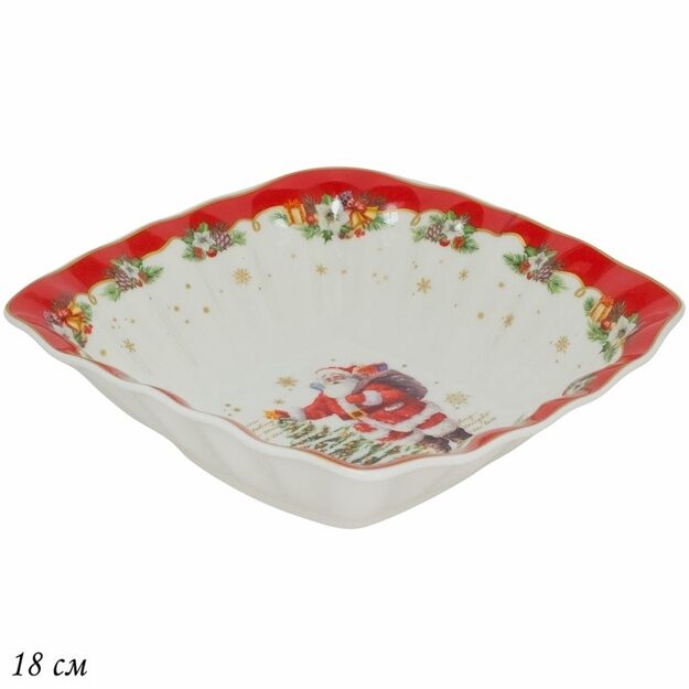 Квадратный салатник 15x15x4.5см НОВЫЙ ГОД в под.уп.(х36)Фарфор