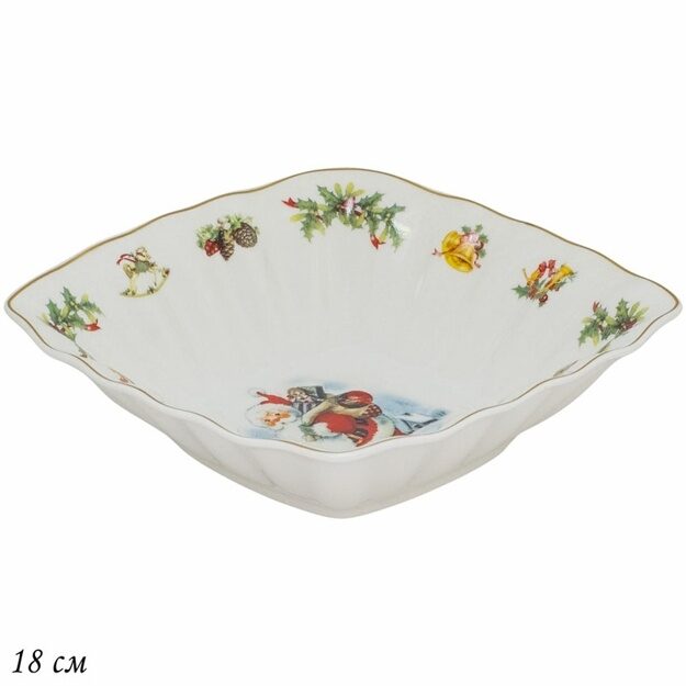 Квадратный салатник 15x15x4см НОВЫЙ ГОД в под.уп.(х36)Фарфор