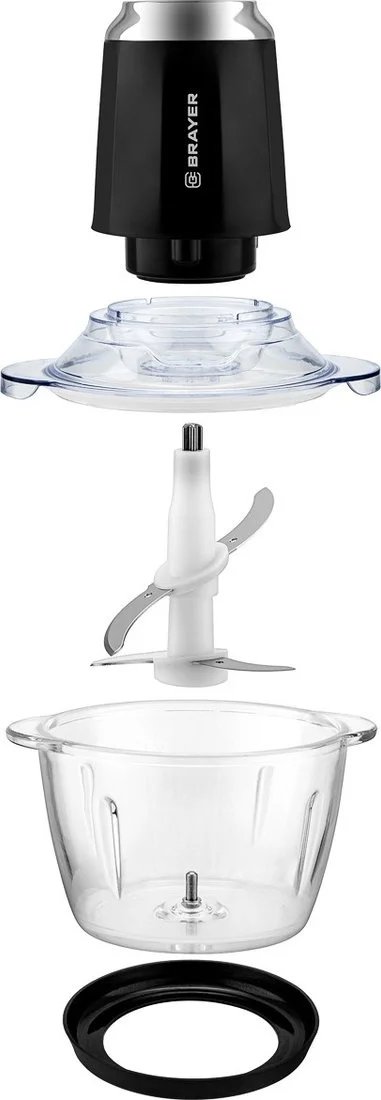 Минирезка BRAYER BR1405, 600 Вт, AC мотор, Стекл чаша 1,2 л, 4 лезвия из нержав, 2 скорости