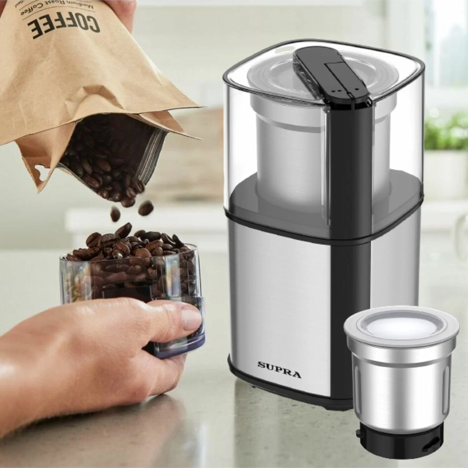 Кофемолка SUPRA CGS-320 Silver (300 Вт, 80 г) 2 В 1 : КОФЕМОЛКА + ИЗМЕЛЬЧИТЕЛЬ!!!