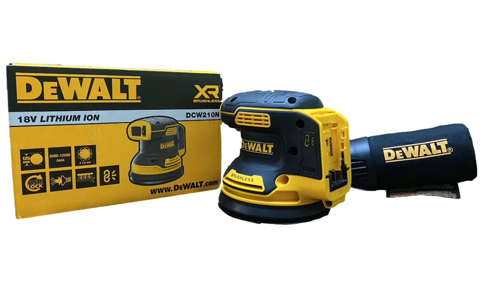 Эксцентриковая шлифмашина DeWalt DCW210NT-XJ D125мм аккум. жестк.кейс