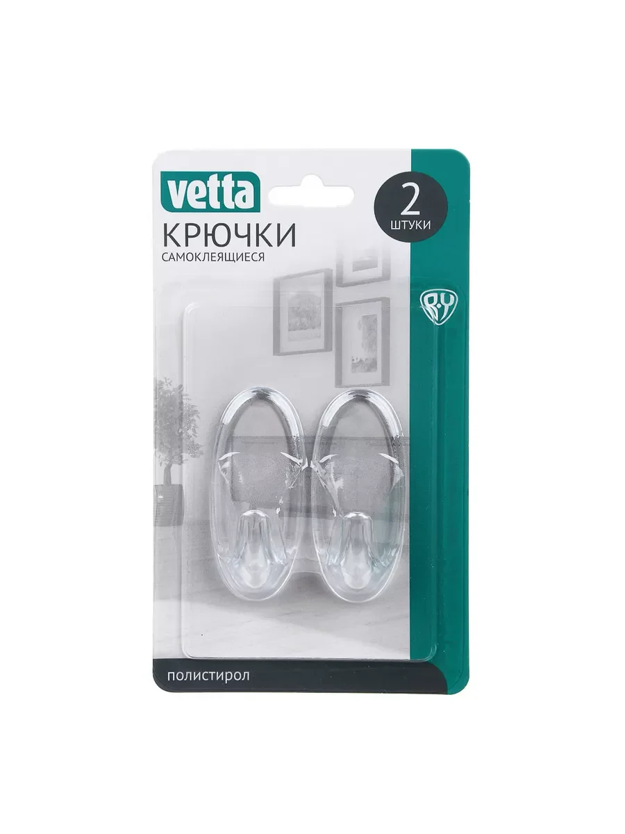 VETTA Крючки самоклеящиеся полукруглые, прозрачные, 2шт, PS