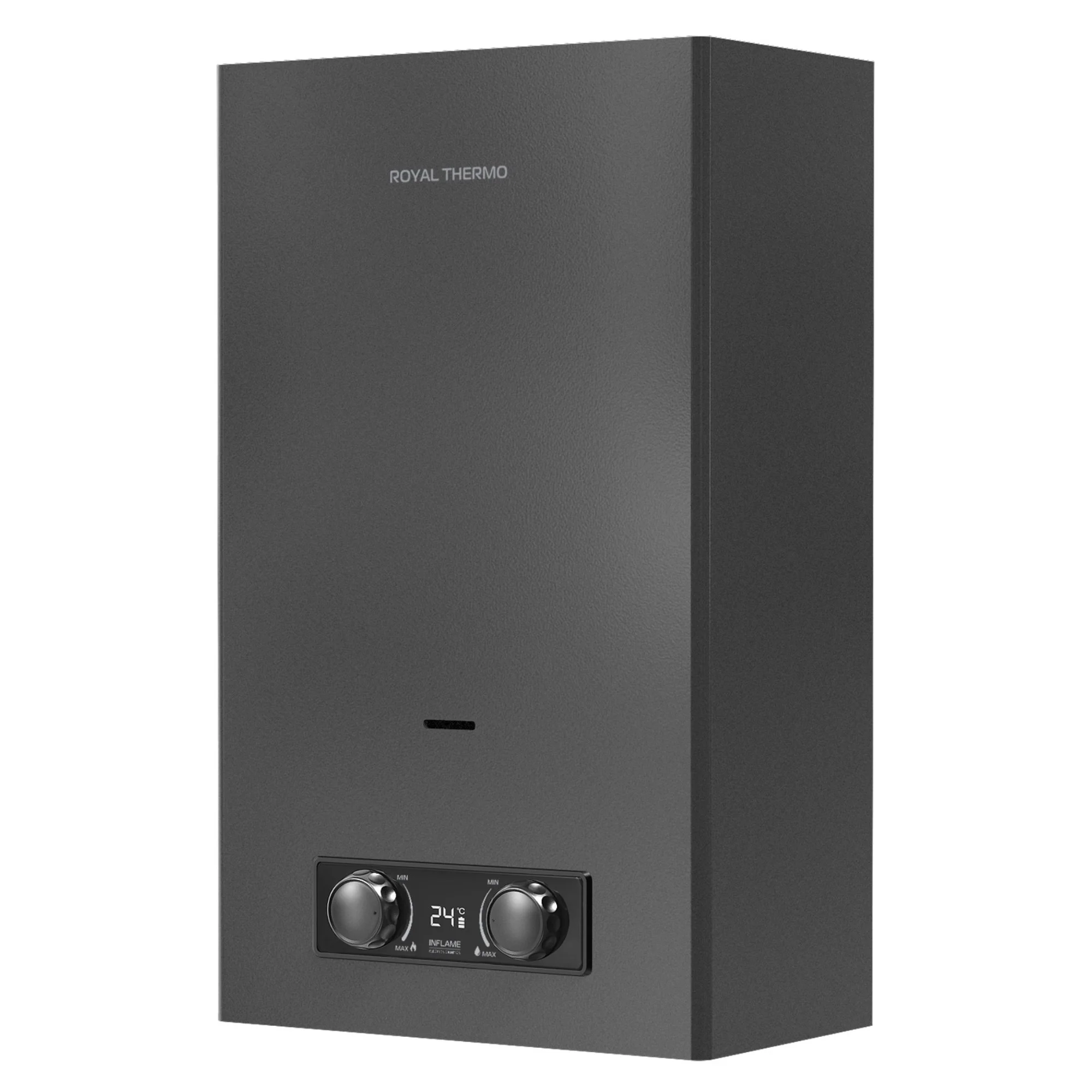 Колонка газовая Royal Thermo GWH 10 Inflame Grafit, черный, настенный, вертик, 20 кВт. 70 °C.