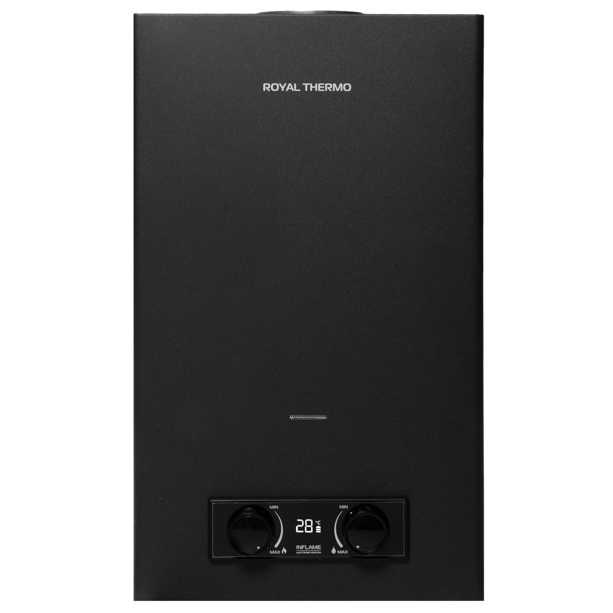 Колонка газовая Royal Thermo GWH 10 Inflame Grafit, черный, настенный, вертик, 20 кВт. 70 °C.