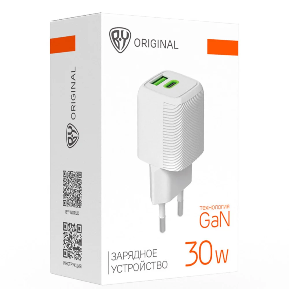 Сетевое зарядное устройство BY Double 10Вт, 2xUSB, 2А, 5В,110-240В, 50-60Гц, пластик белый