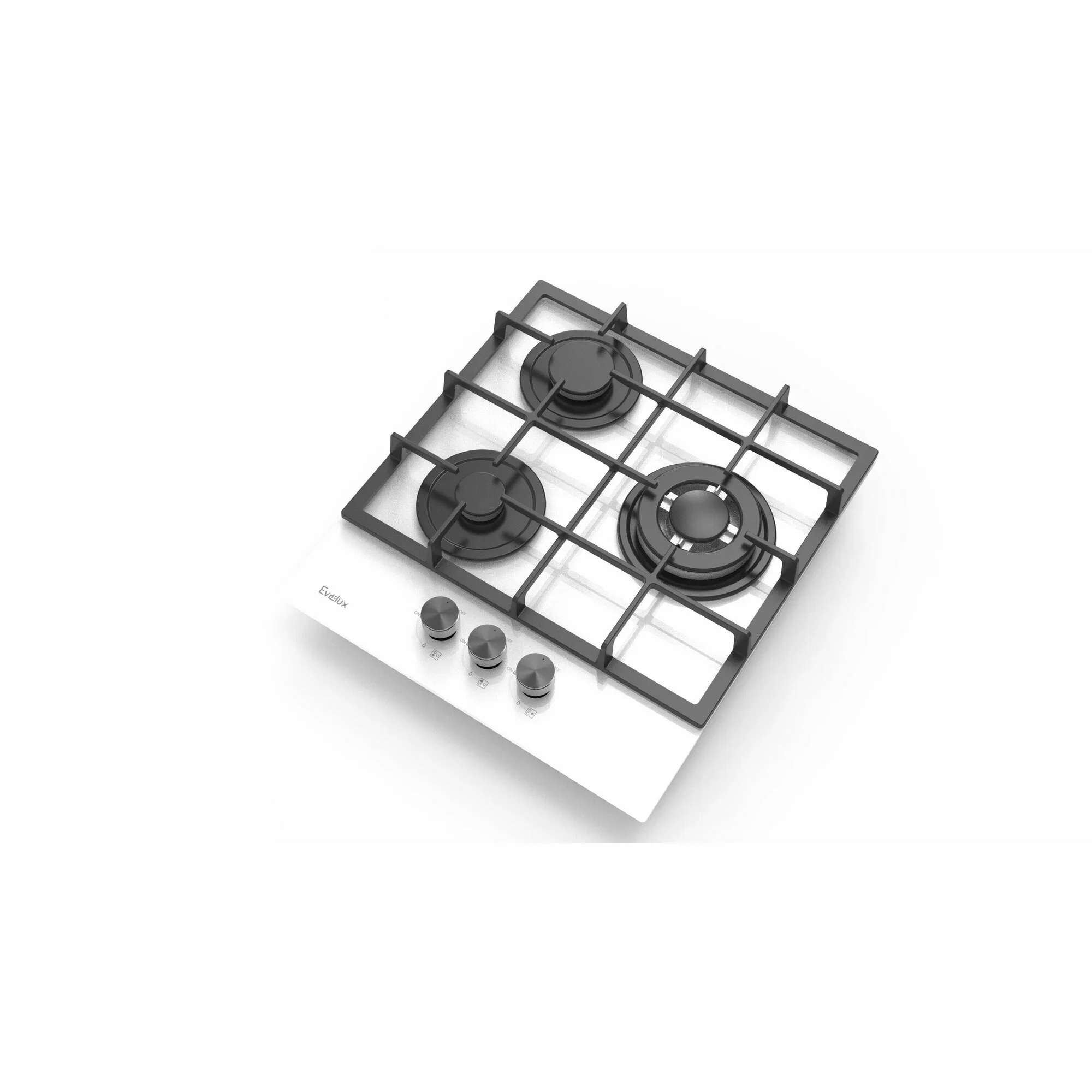 Газовая варочная панель Evelux HEG 425 WG Hi-Tech, 45 см, 3 конфорки, WOK-конфорка, чугунные решетки, газ-контроль, электроподжиг, механическое управл