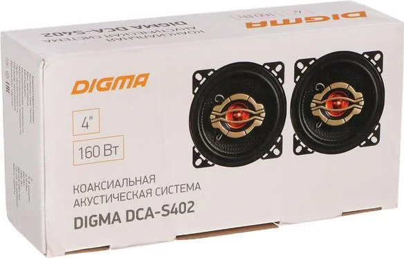 Колонки автомобильные Digma DCA-S402 (без решетки) 160Вт 86дБ 4Ом 10см (4дюйм) (ком.:2кол.) коаксиальные двухполосные