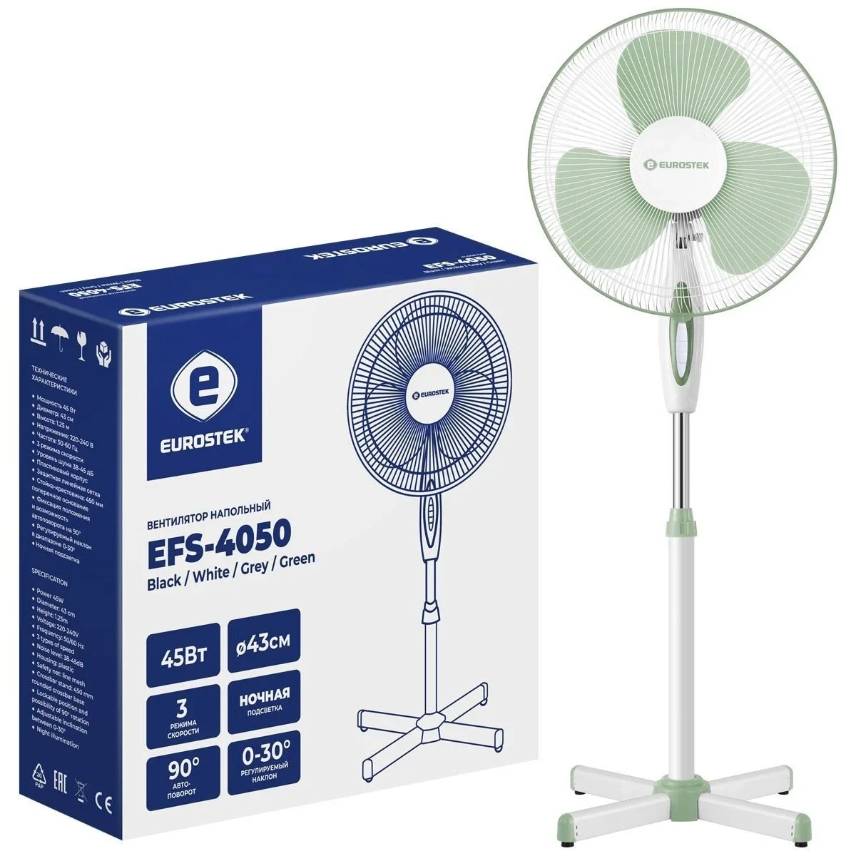 Вентилятор Eurostek EFS-4050 White напольный 1шт/уп