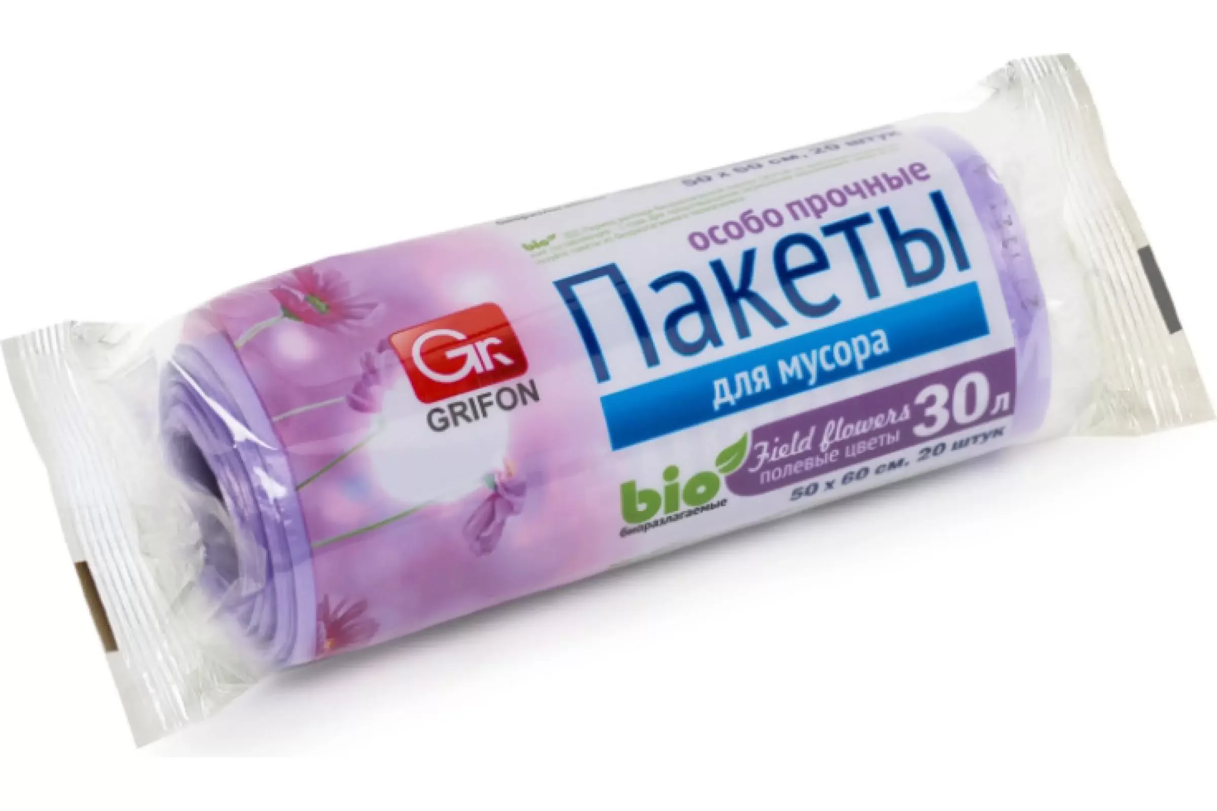 VETTA GRIFON Мешки для мусора Bio 20шт, 30л, 50х60см, особо прочные, 12 микрон, "Полевые цветы", 100