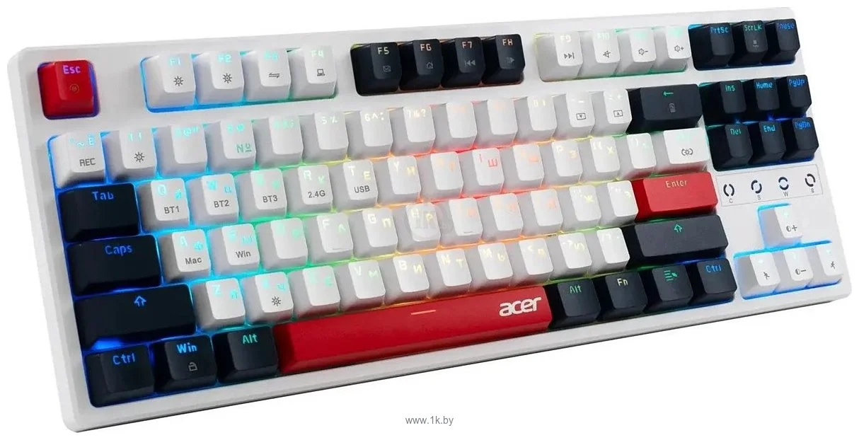 Клавиатура беспроводная Acer OKR302 (ZL.KBDEE.016), USB, Bluetooth/Радиоканал, белый