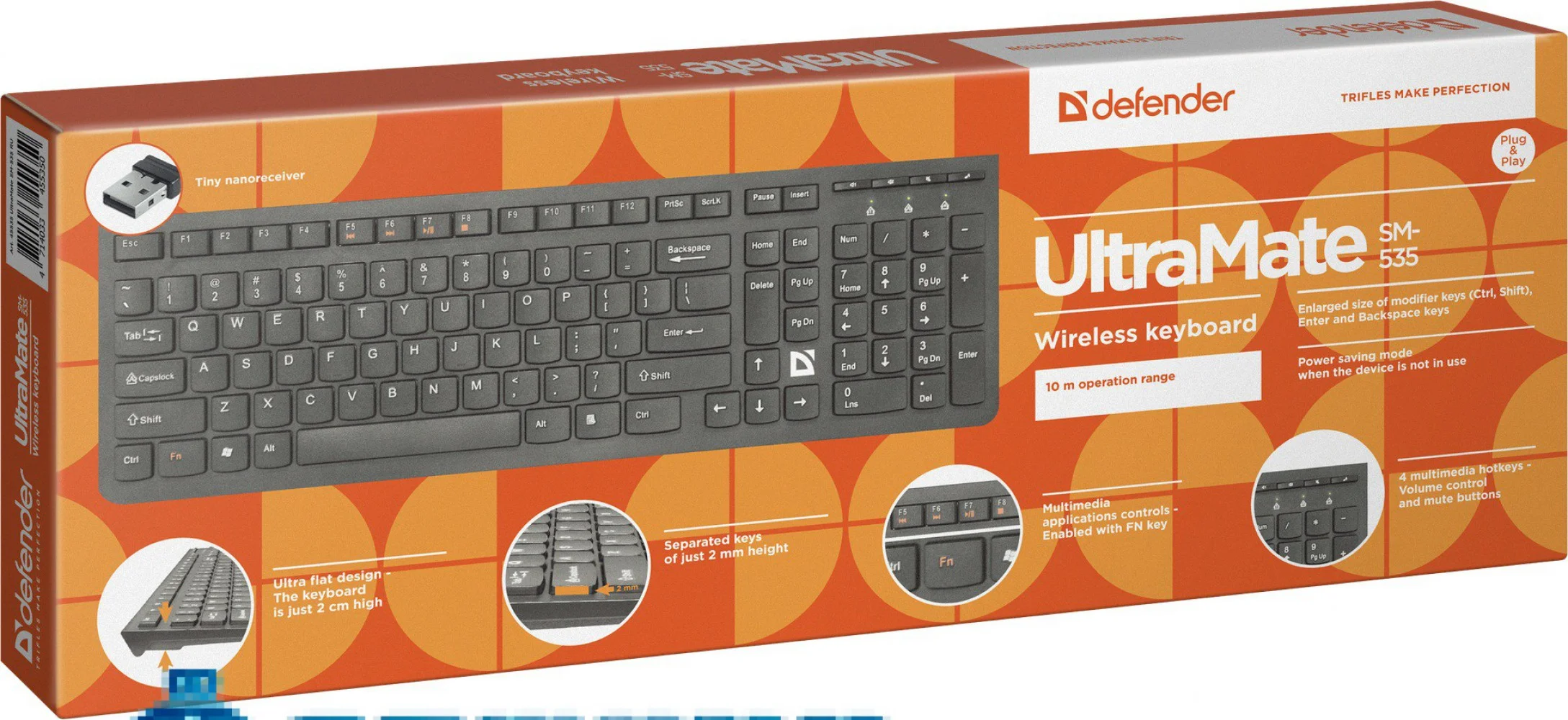 Клавиатура беспроводная Defender ULTRAMATE SM-535 RU USB, радиоканал, черный