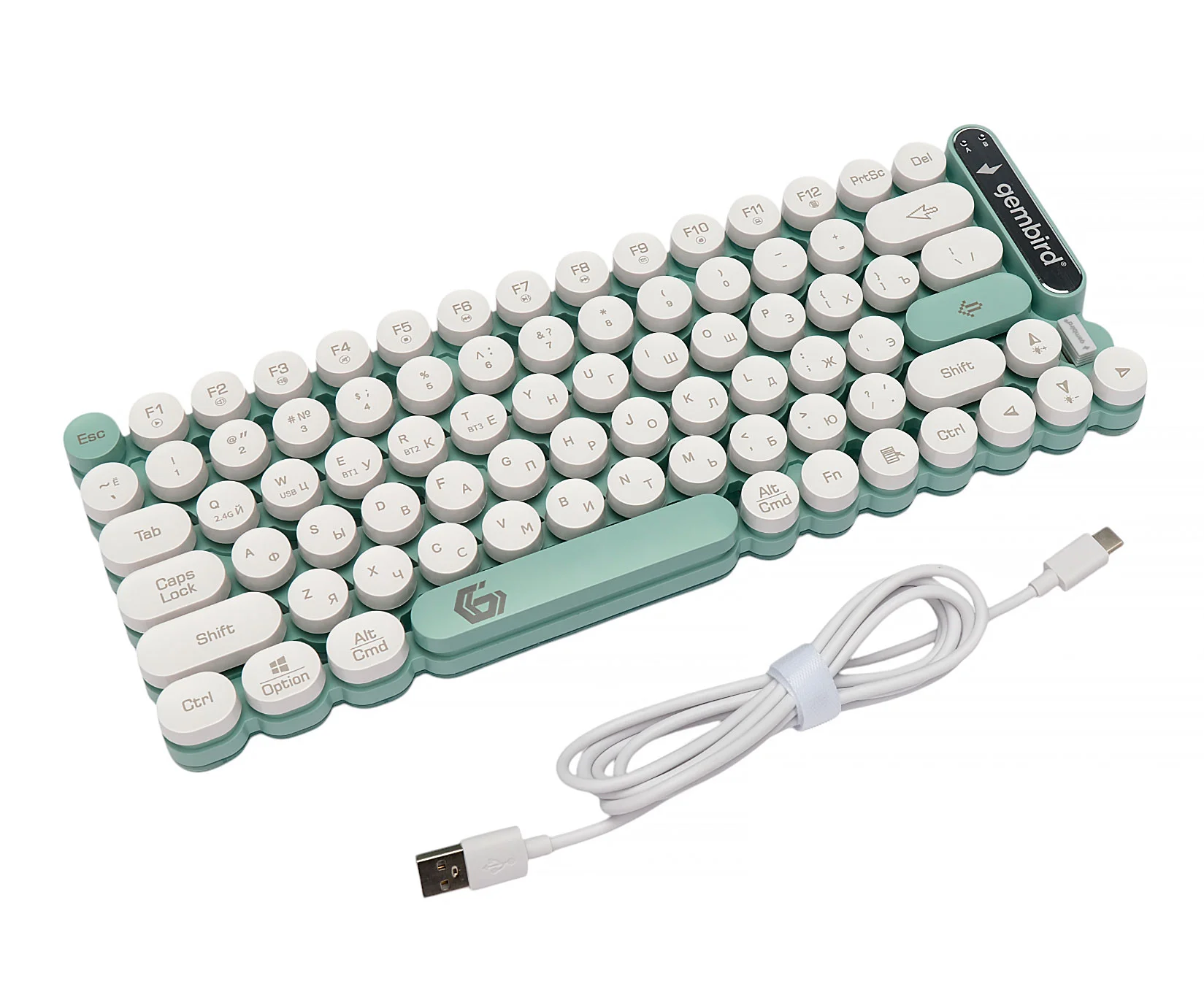 Клавиатура беспроводная Gembird KBW-9, 80кл, подсветка 6 цв, BT 5.1/радио/USB, белая