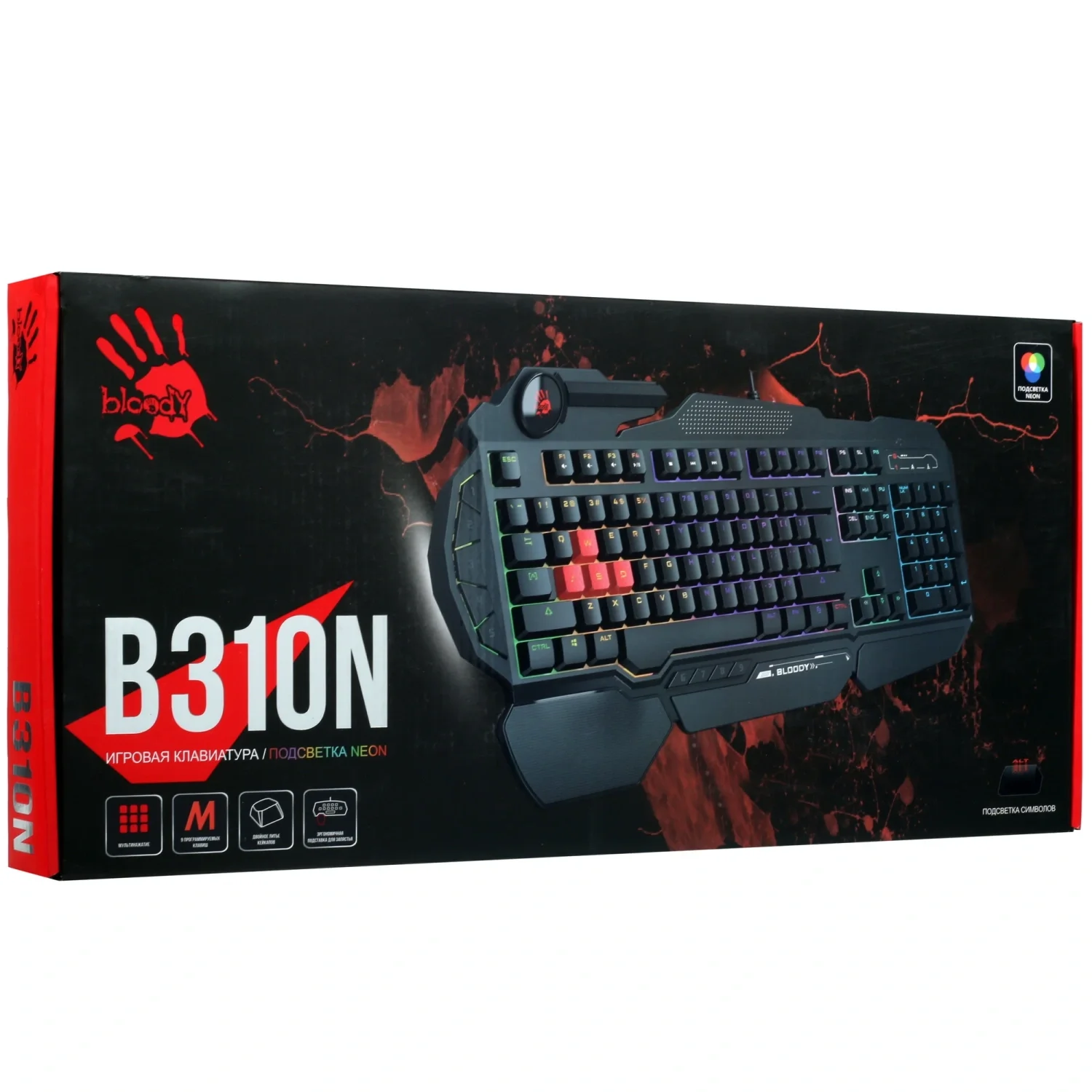Клавиатура проводная A4Tech Bloody B310N черный USB Multimedia for gamer LED (подставка для запястий) (B310N)