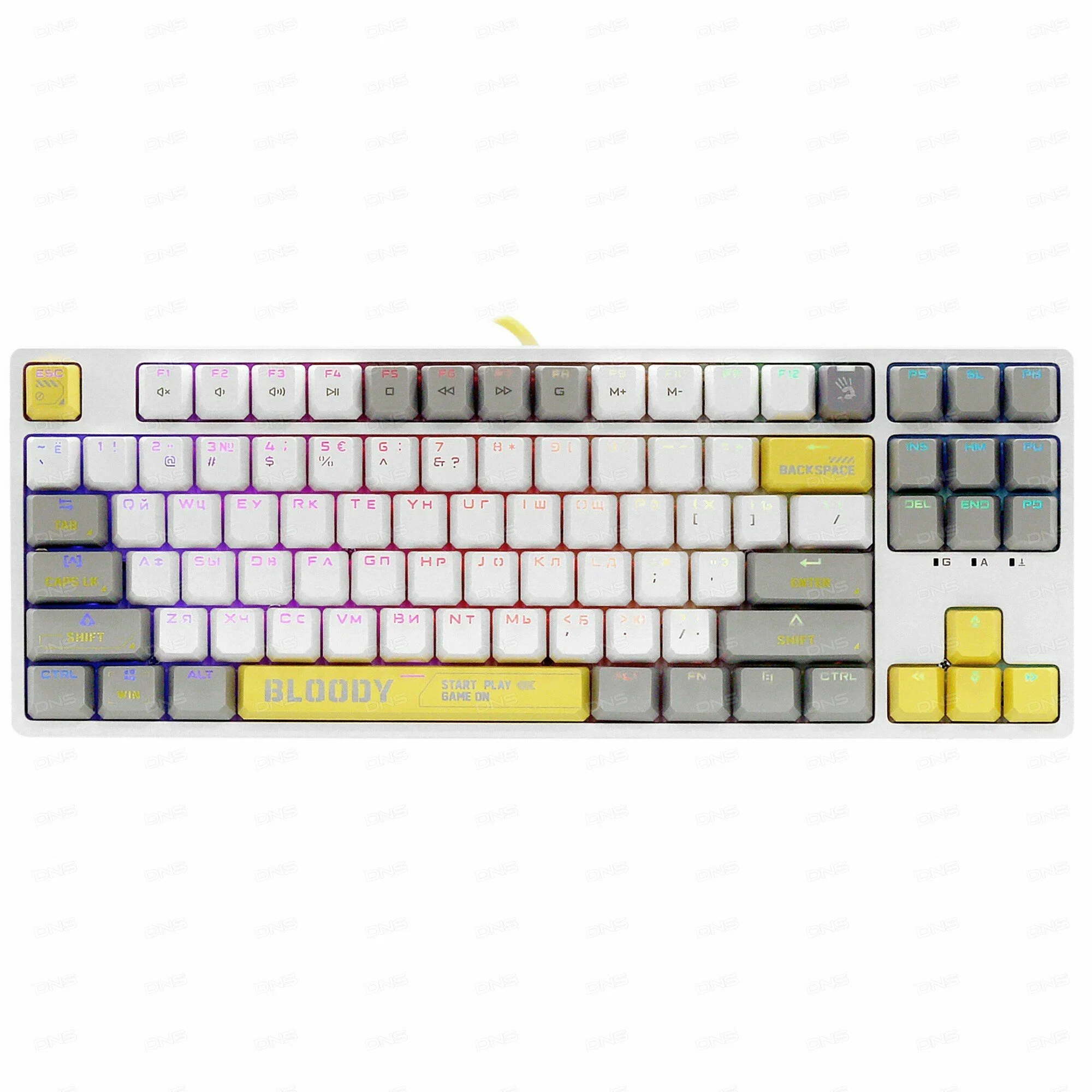 Клавиатура проводная A4Tech Bloody S87 Energy (S87 USB ENERGY WHITE) USB белый/желтый