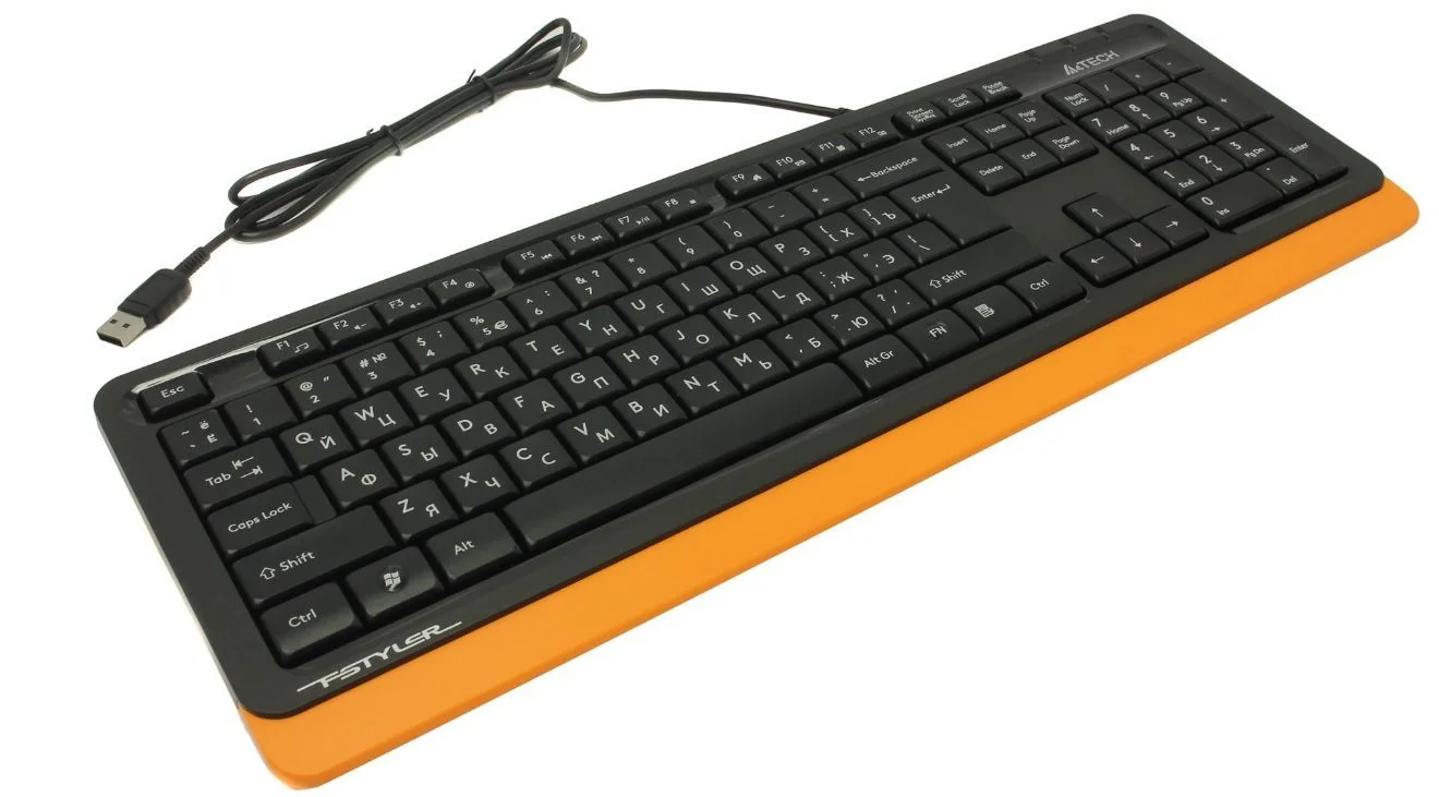 Клавиатура проводная A4Tech Fstyler FK10, USB, черный/оранжевый
