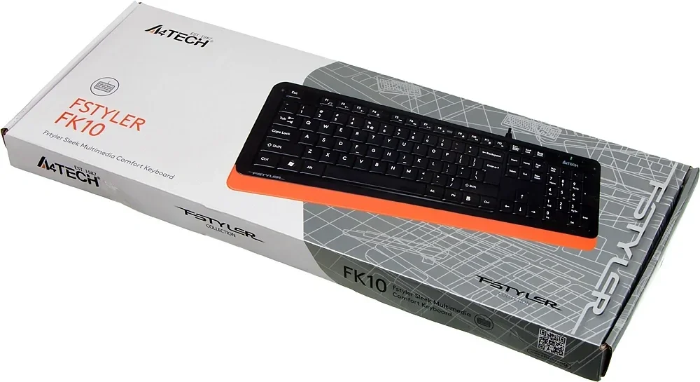 Клавиатура проводная A4Tech Fstyler FK10, USB, черный/оранжевый