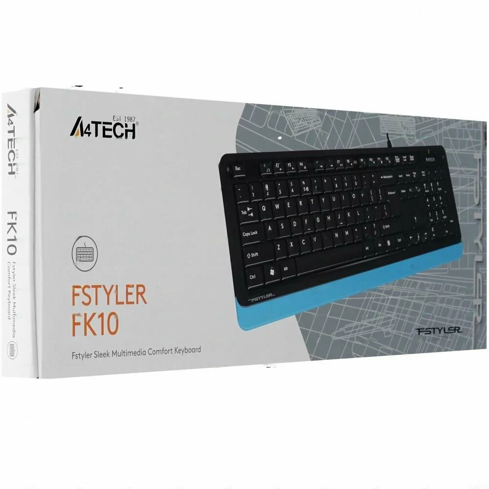 Клавиатура проводная A4Tech Fstyler FK10, USB, черный/синий