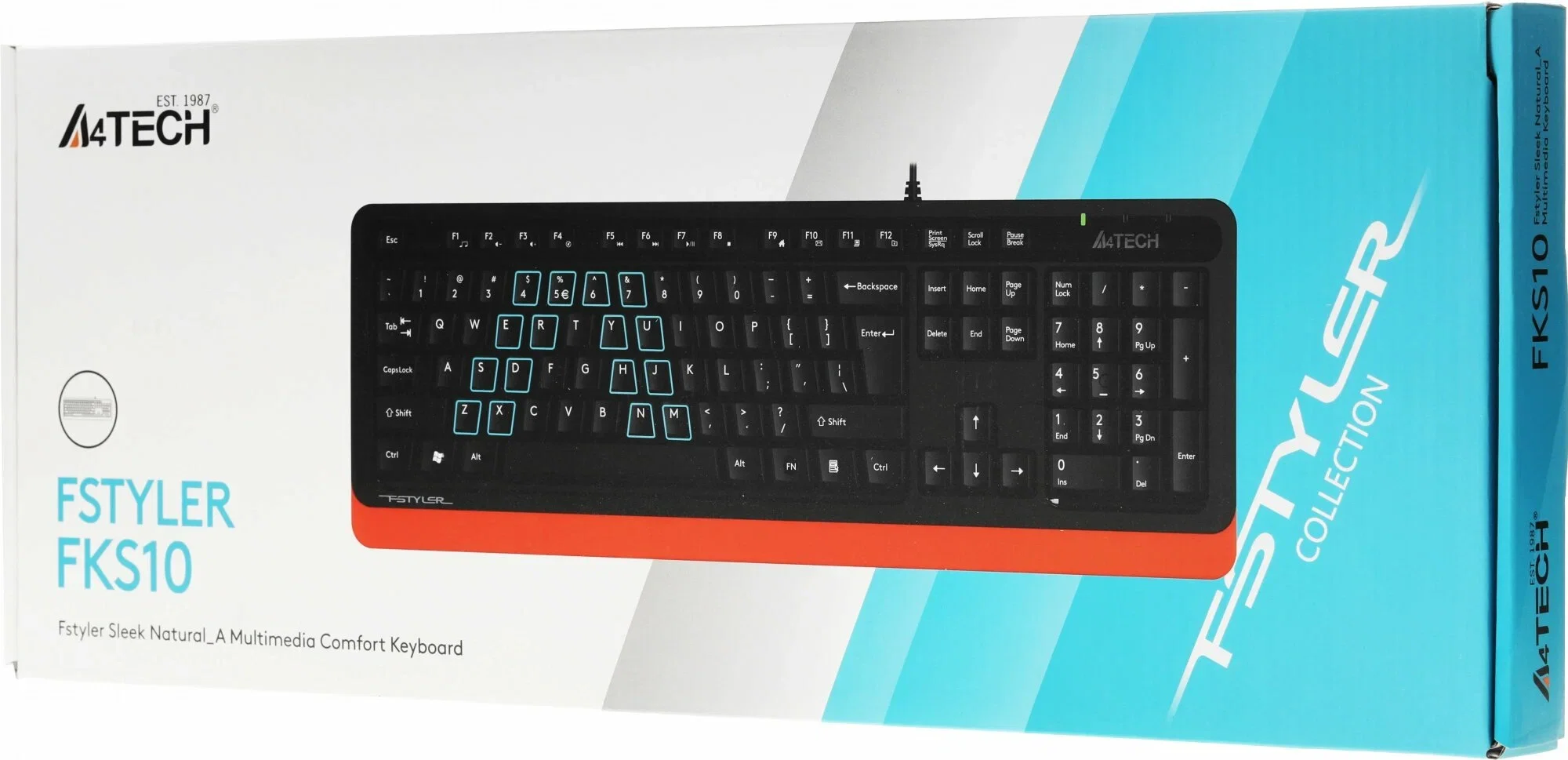 Клавиатура проводная A4Tech Fstyler FKS10, USB, черный/оранжевый