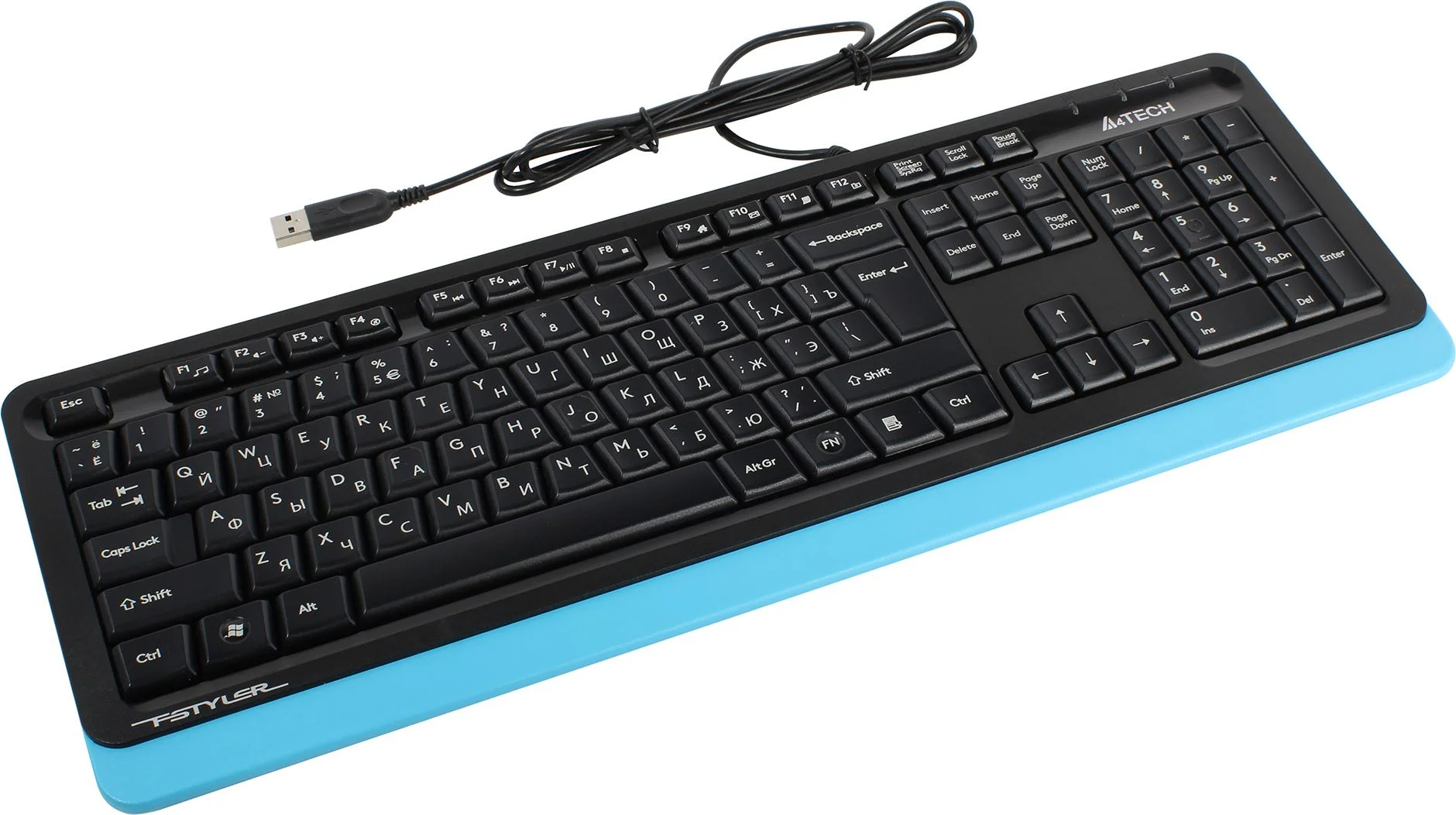 Клавиатура проводная A4Tech Fstyler FKS10, USB, черный/синий