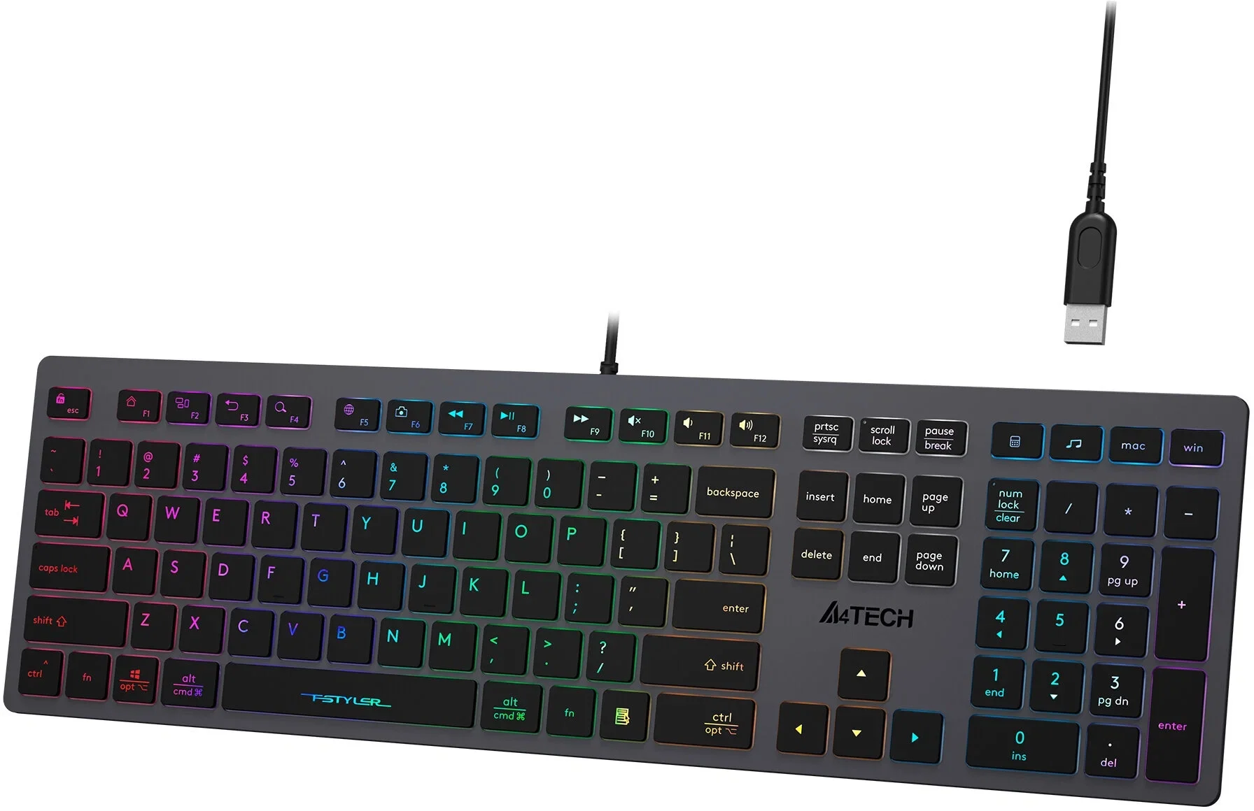 Клавиатура проводная A4Tech Fstyler FX60H, USB, серый/белый
