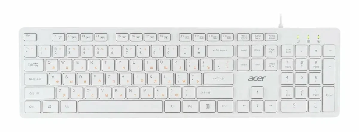 Клавиатура проводная Acer OKW123, USB, белый
