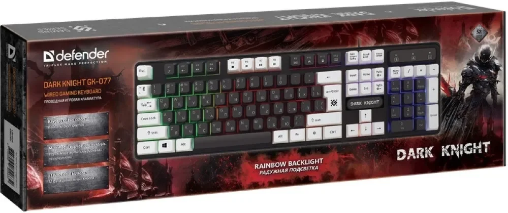 Клавиатура проводная Defender Dark Knight GK-077, USB, черный/белый
