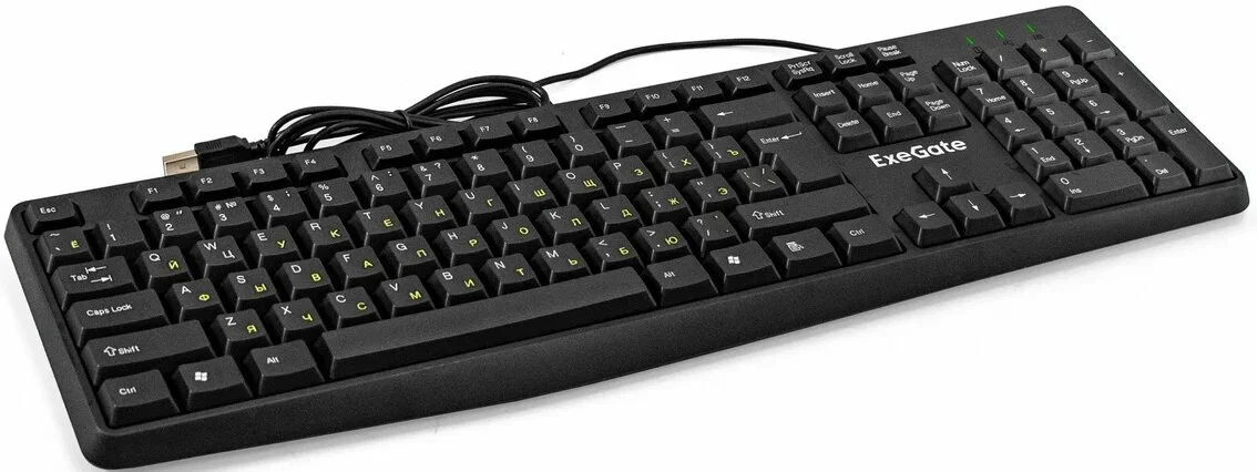 Клавиатура проводная ExeGate EX298364RUS Smart K120 (USB, полноразмерная, влагозащищенная, 104кл., Enter большой, длина кабеля 1,6м, черная, RTL)