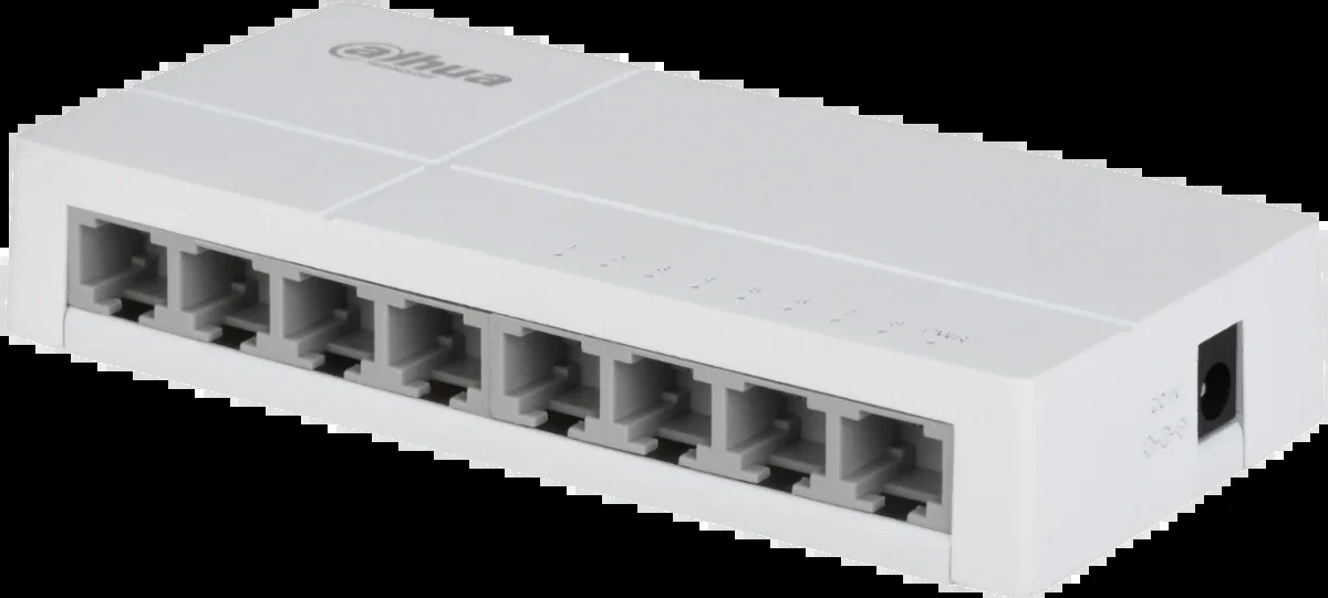 Коммутатор 8-в-1 Dahua DH-SF1008L/8 портов до 100 Мбит.с/коммутация до 1.6 Gbит.с/неуправляемый/Plug & Play/белый (DH-SF1008L)