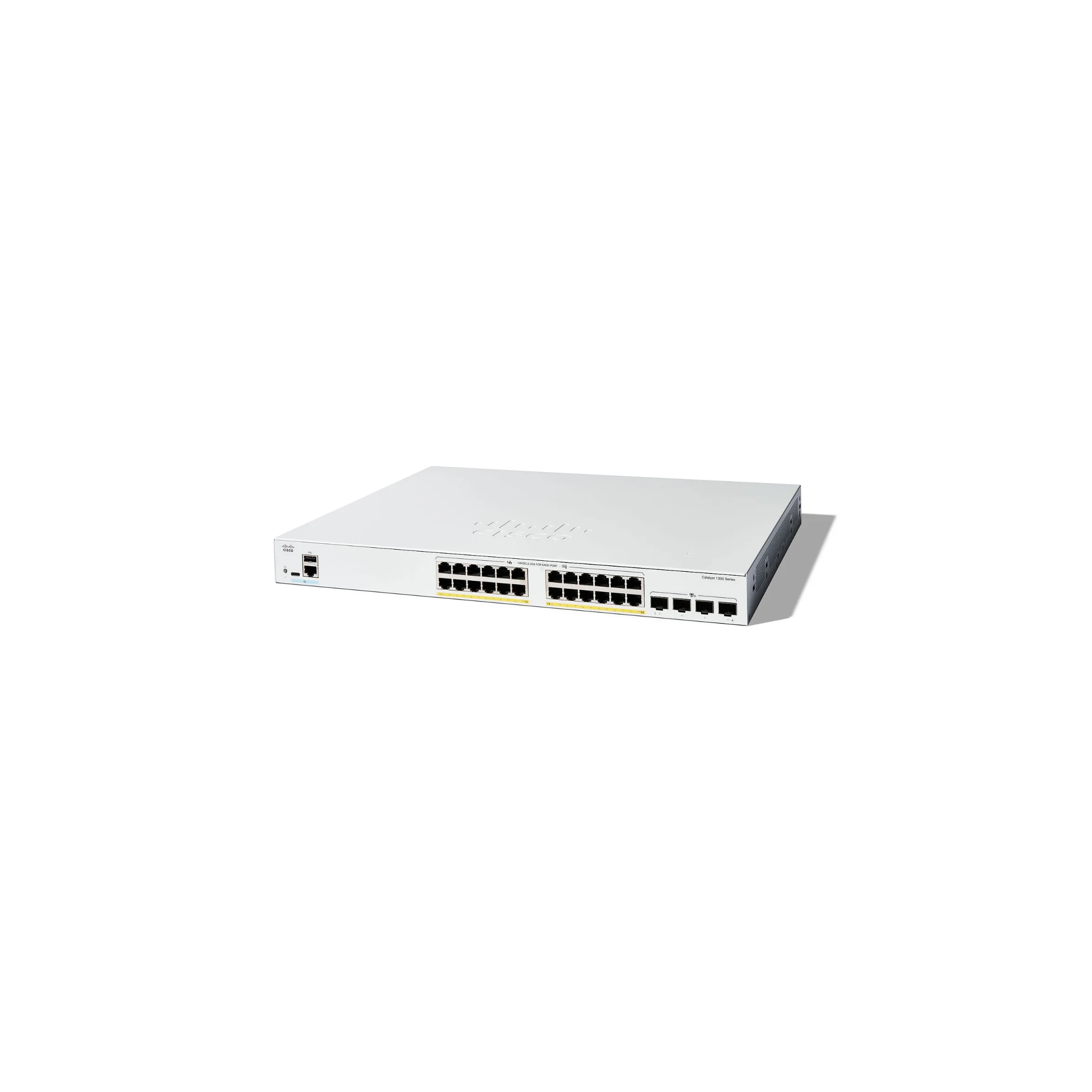 Коммутатор Cisco Catalyst 1300 24x 10/100/1000 RJ-45 PoE+, 4x 10Gb SFP+ uplinks, PoE+ 195W, Fanless, C1300-24P-4X
