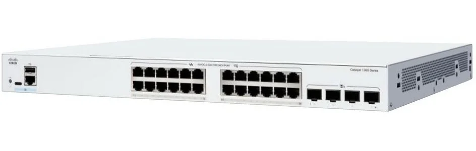 Коммутатор Cisco Catalyst 1300 24x 10/100/1000 RJ-45 PoE+, 4x 10Gb SFP+ uplinks, PoE+ 195W, Fanless, C1300-24P-4X