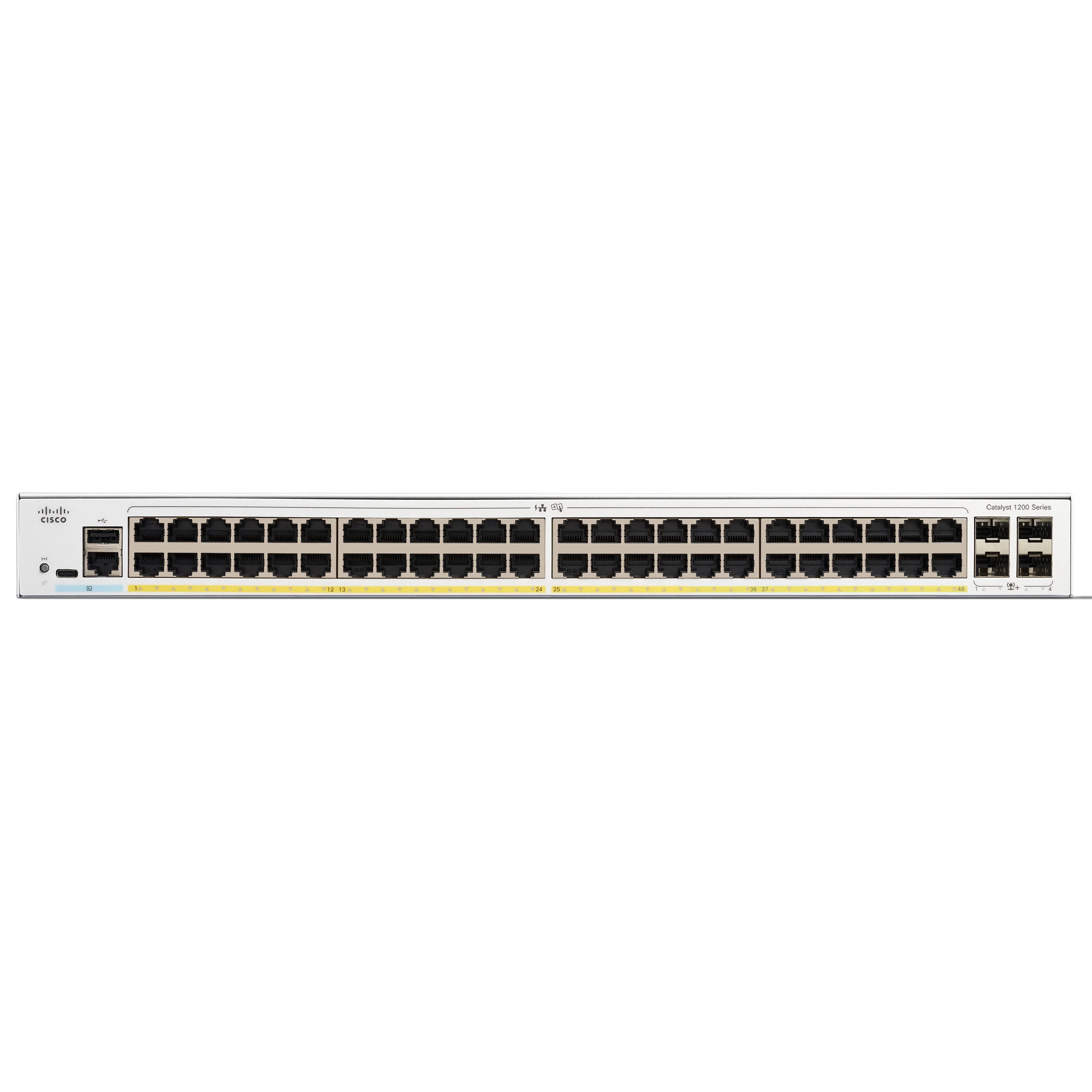 Коммутатор Cisco Catalyst 1300 48x 10/100/1000 RJ-45 PoE+, 4x 10Gb SFP+ uplinks, PoE+ 370W, RackMount Kit, Stackable, C1300-48P-4X