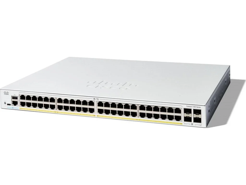 Коммутатор Cisco Catalyst 1300 48x 10/100/1000 RJ-45 PoE+, 4x 1Gb SFP uplinks, PoE+ 370W, RackMount Kit, C1300-48P-4G