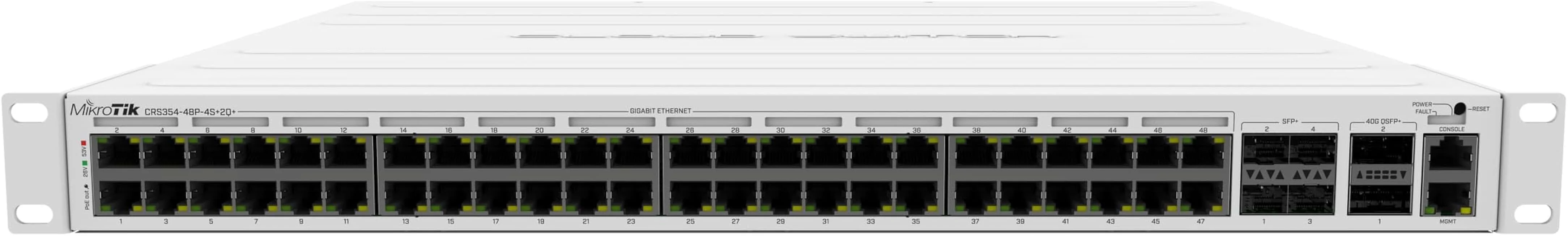 Коммутатор CRS354-48P-4S+2Q+RM Cloud Router Switch 354-48P-4S+2Q+RM with 48 x Gigabit RJ45 LAN (all PoE-out), 4 x 10G SFP+ cages, 2 x 40G QSFP+ cages,