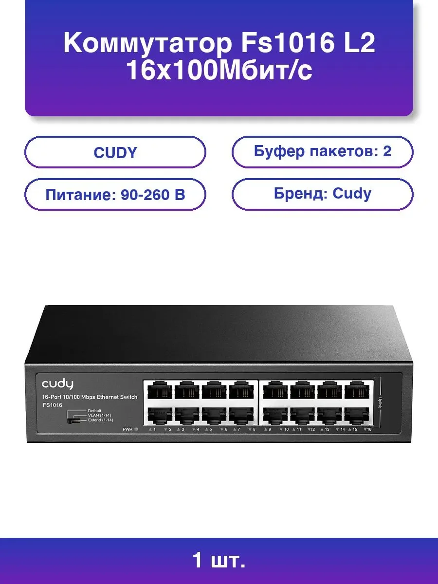 Коммутатор Cudy FS1006P (L2) 6x100Мбит/с 4PoE+ 60W неуправляемый