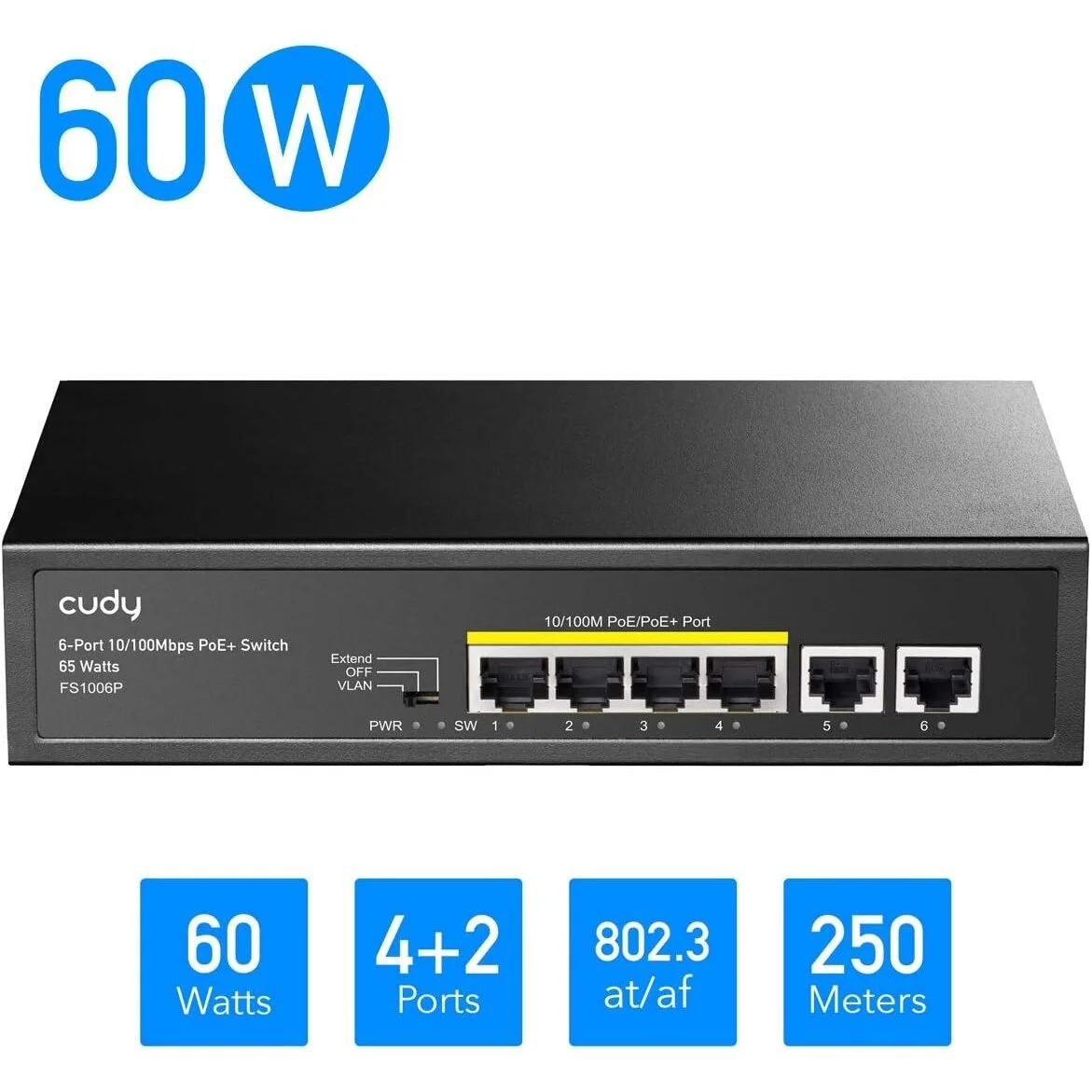 Коммутатор Cudy FS1006P (L2) 6x100Мбит/с 4PoE+ 60W неуправляемый