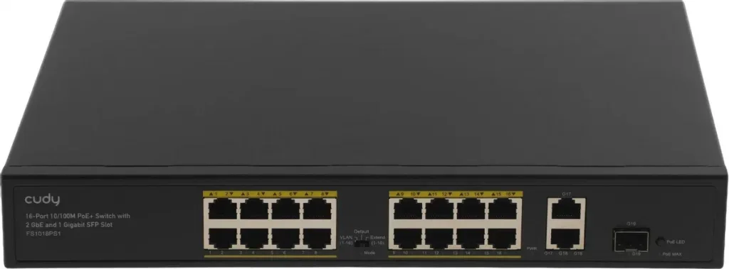 Коммутатор Cudy FS1018PS1 (L2) 16x100 Мбит/с 2x1 Гбит/с 1SFP 16PoE+ 200W неуправляемый