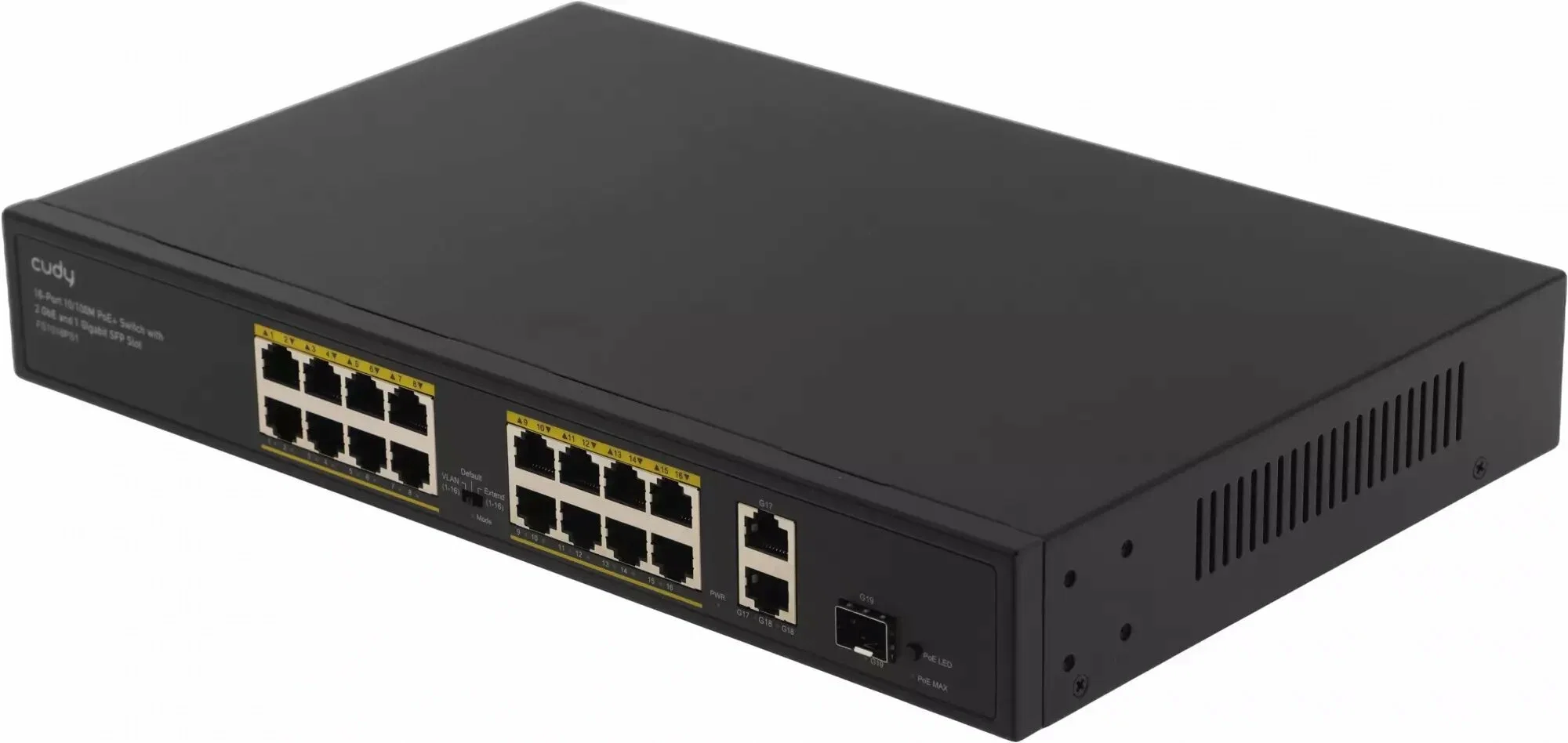 Коммутатор Cudy FS1018PS1 (L2) 16x100 Мбит/с 2x1 Гбит/с 1SFP 16PoE+ 200W неуправляемый