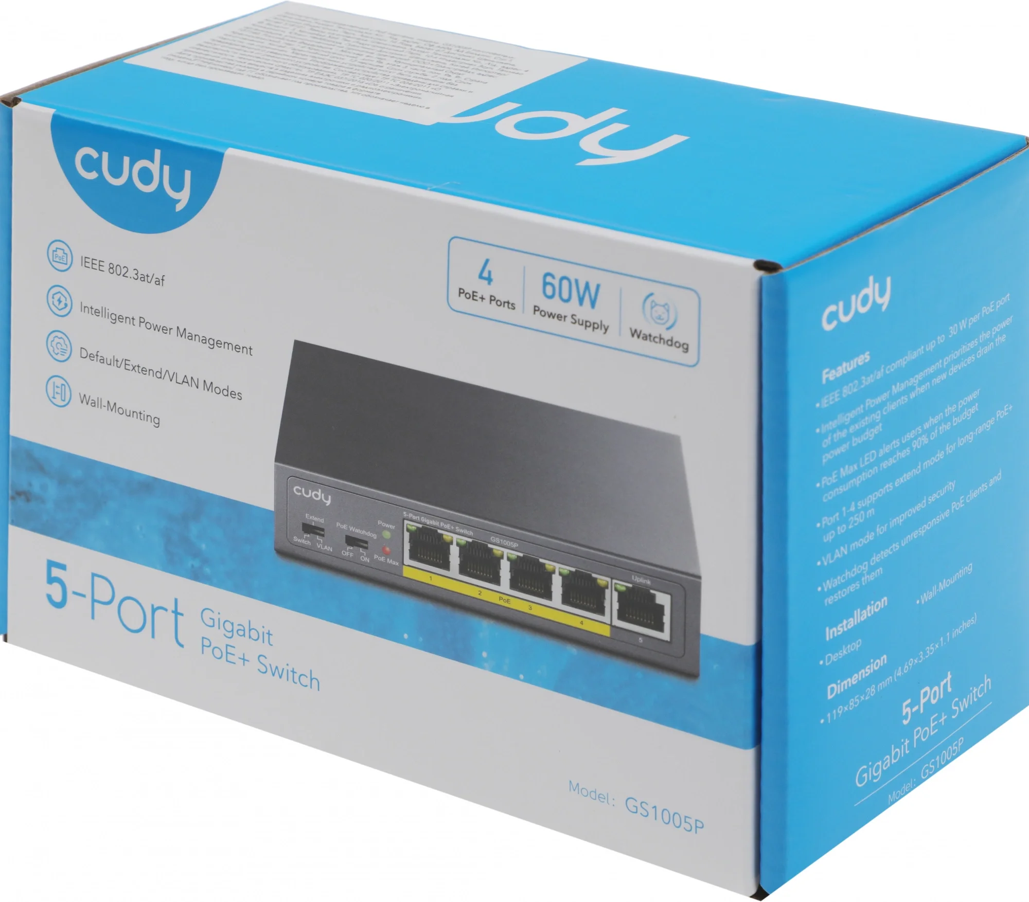 Коммутатор Cudy GS1005P (L2) 5x1 Гбит/с 5PoE 60W неуправляемый