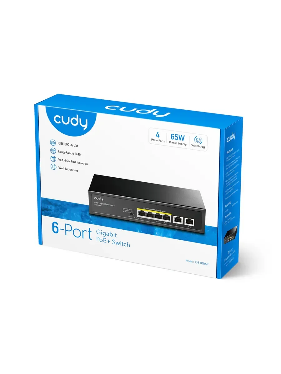 Коммутатор Cudy GS1006P (L2) 6x1 Гбит/с 6PoE+ неуправляемый