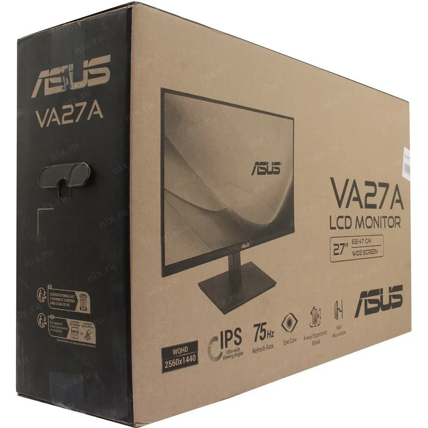 МОНИТОР 27" ASUS VA27AQSB Black с поворотом экрана (IPS, 2560x1440, 75Hz, 5 ms, 178°/178°, 350 cd/m, 1000:1, +НDMI 1.4)