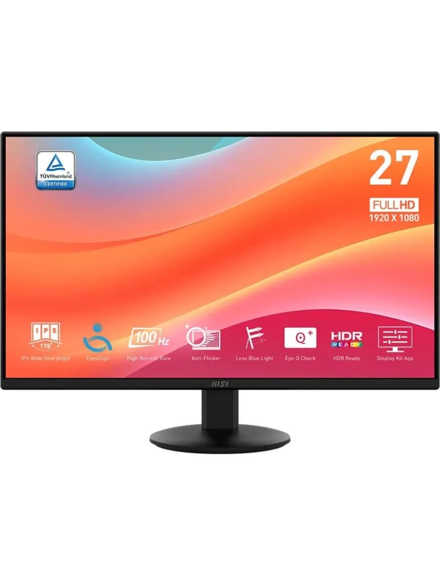 МОНИТОР 27" MSI PRO MP272L Black (IPS, 1920x1080, 100Hz, 4ms, 178°/178°, 250 cd/m², 1300:1, +HDMI, +DP)